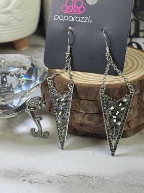 paparazzi Silver Crystal Triangle Drop Earrings